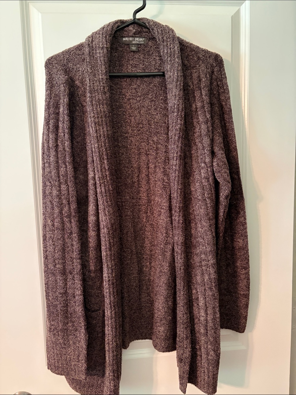 Barefoot Dreams Open-Front Cardigan in Brown Heather Large
